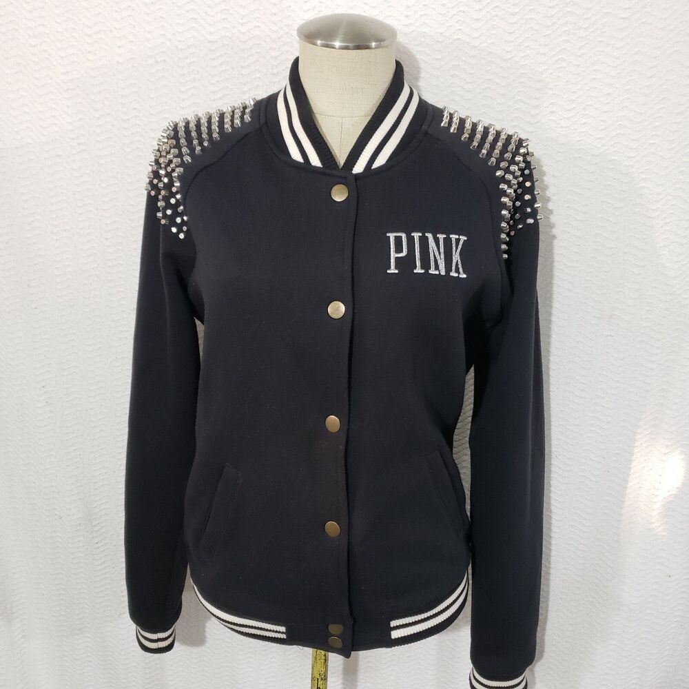 Studded Victoria Secret Pink Studded Black Varsity Jacket M